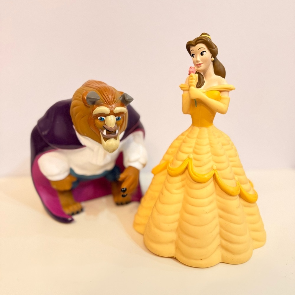 (2) Vintage Disney Princess Belle Beauty and the Beast coin banks 80s 90s
